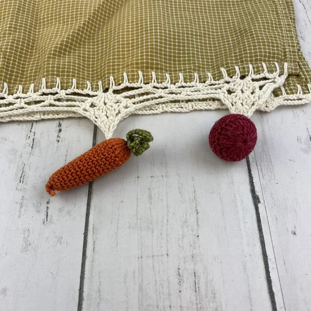 VTG 3d Crocheted Veggie & Fruit Green Edge Kitchen Hand Tea Towels - Picture 8 of 10
